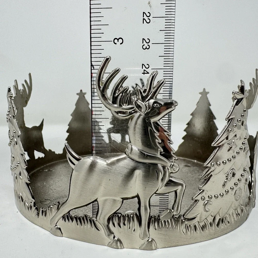 VTG International Silver Holiday Reindeer Tree Candle Pillar Holder 6